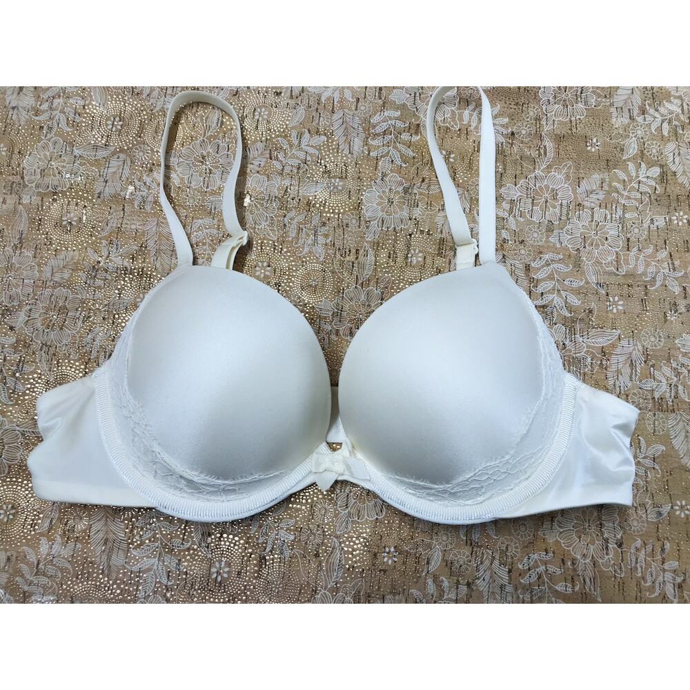 Ambrielle Lace Push-up Ego Boost Bra Underwire Women's 34A White Lace Bow Straps